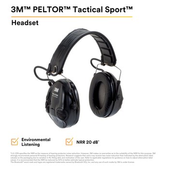 3M Peltor Tactical Sport MT16H210F-479-SV Negro Audífonos para escuchar solamente - Batería Accionado - 20 dB NRR - 318640-04528