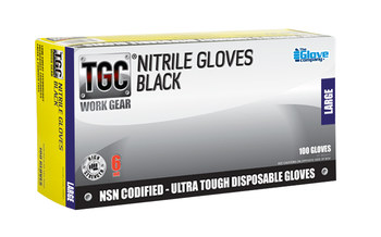 The Glove Company Work Gear Negro Grande Nitrilo Guante desechable - acabado Con textura - Longitud 9 pulg. - 348098-00004