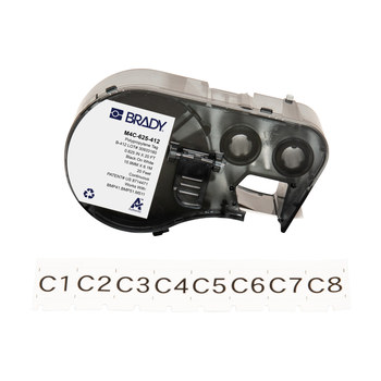 Brady M4C-625-412 Insertos/etiquetas de alta resistencia a la tracción - 0.625 pulg. x 20 pies - Polipropileno - Negro sobre blanco - B-412