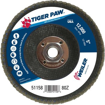 Weiler Tiger Paw Tipo 27 - Zirconia - 5 pulg. - 80 - Mediano - 51158