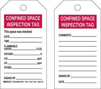 Imágen de Brady Negro/Rojo sobre blanco Laminado Poliéster/papel Inspección/Lista de verificación 50275 Etiqueta para espacio restringido (Imagen principal del producto)