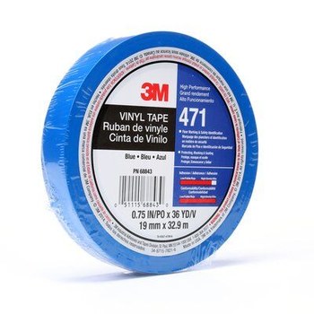 3M 471 Azul Cinta de marcado - 3/4 pulg. Anchura x 36 yd Longitud - 5.2 mil Espesor - Un solo lado Adhesiva - 68843