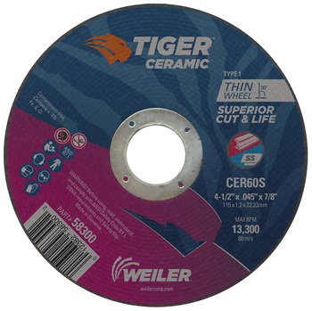 Weiler Tiger Ceramic Rueda de corte 58300 - Tipo 1 (recto) - 4 1/2 pulg. - Cerámico - 60