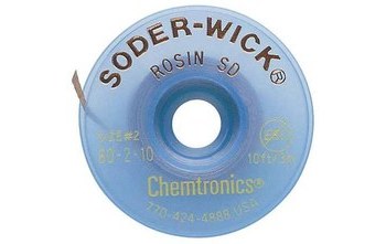 Chemtronics Soder-Wick #2 Trenza de desoldadura de revestimiento de fundente de colofonia - Amarillo - 0.06 pulg. x 10 pies