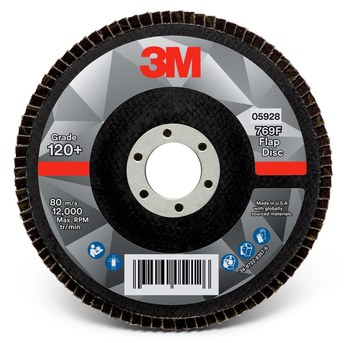 3M 769F Tipo 27 Recubierto Óxido de aluminio cerámico Disco de Aletas - Diámetro 5 pulg. - Agujero Central 7/8 pulg. - 05928