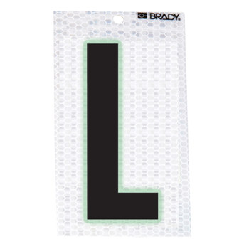 Imágen de Brady Negro sobre plateado Brillo en la oscuridad, Reflectante Interior/exterior Carta 3020-L Etiqueta en forma de letra (Imagen principal del producto)