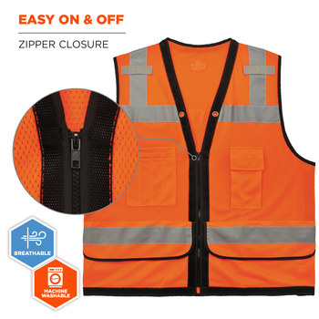 Ergodyne GloWear 8253HDZ Chaleco de alta visibilidad 23315 - tamaño Grande/XG - Poliéster - Naranja - ANSI clase 2
