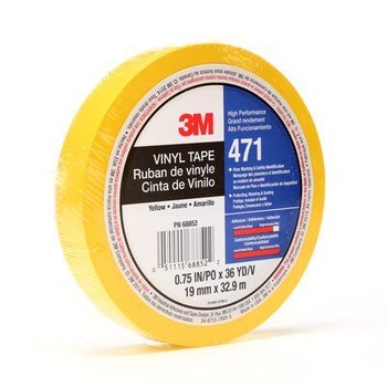 3M 471 Amarillo Cinta de marcado - 3/4 pulg. Anchura x 36 yd Longitud - 5.2 mil Espesor - Un solo lado Adhesiva - 68852