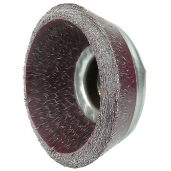 Weiler Polyflex Acero Cepillo de copa - Accesorio Eje roscado - Diámetro 6 pulg. - Agujero Central 5/8 in-11 UNC - Diámetro de la cerda 0.020 pulg. - Tipo de elastómero: borgoña estándar - 35006