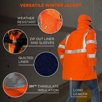 Ergodyne Glowear 8385 Chaqueta para condiciones frías 24378 - tamaño 4XG - Naranja de alta visibilidad