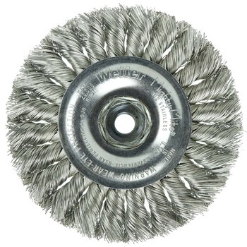 Weiler 13107 Wheel Brush - 4 in Dia - Knotted - Standard Twist Stainless Steel Bristle