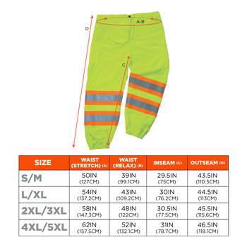 Ergodyne 8911 Pantalones de alta visibilidad 22965 - tamaño Grande/XG - Poliéster - Lima de alta visibilidad - ANSI clase E