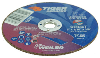 Weiler Tiger Rueda de corte 58342 - Tipo 1 (recto) - 3 pulg. - Cerámico - 36 - T
