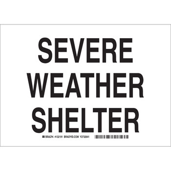 Imágen de Brady B-401 Poliestireno Rectángulo Blanco Inglés Cartel de refugio para tornado y clima severo 132184 (Imagen principal del producto)