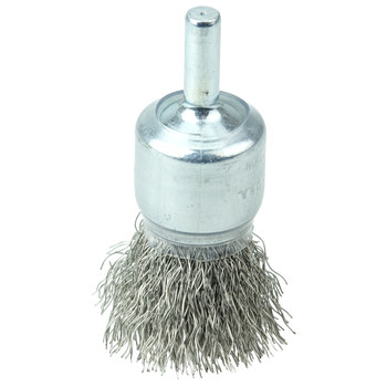 Weiler Acero inoxidable Cepillo de copa - Accesorio Vástago sin rosca - Diámetro 3/4 pulg. - Diámetro de la cerda 0.010 pulg. - Material de la copa: recubierto - 11014