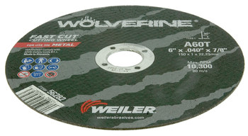 Weiler Wolverine Rueda de corte 56282 - Tipo 1 - Rueda recta - 6 pulg. - Óxido de aluminio - 60 - T