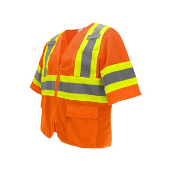 Global Glove FrogWear HV Chaleco de topógrafo de alta visibilidad GLO-0145 LG - tamaño Grande - Malla Poliéster - Naranja y amarillo/verde de alta visibilidad - ANSI clase 3, tipo R - glo-0145 lg
