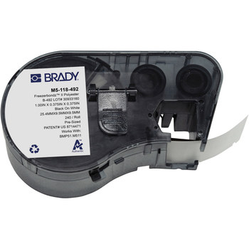 Brady FreezerBondz M5-118-492 Etiquetas criogénicas ultrafinas - 1 pulg. x 0.375 pulg. - Poliéster - Negro sobre blanco - B-492