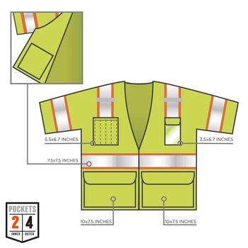 Ergodyne GloWear 8346Z Chaleco de alta visibilidad 24165 - tamaño Grande/XG - Poliéster - Lima - ANSI clase 3