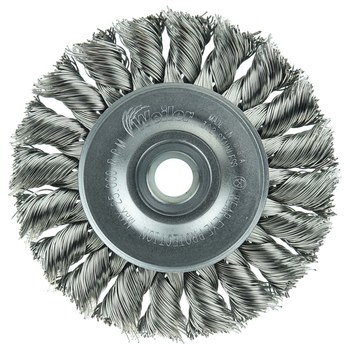 Weiler 08274 Wheel Brush - 3 in Dia - Knotted - Standard Twist Stainless Steel Bristle