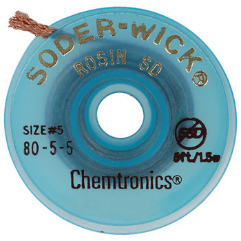 Chemtronics Soder-Wick #80 Trenza de desoldadura de núcleo de fundente de colofonia - Marrón - 0.145 pulg. x 5 pies