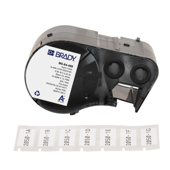 Brady M5-84-499 Etiquetas adhesivas multiuso agresivas - 0.9 pulg. x 0.5 pulg. - Nailon - Negro sobre blanco - B-499