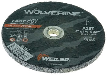 Weiler Wolverine Rueda de corte 56163 - Tipo 27 - rueda de centro hundido - 4 pulg. - Óxido de aluminio - 36 - T