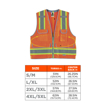 Ergodyne Glowear 8254HDZ Chaleco de alta visibilidad 21455 - tamaño Grande/XG - Poliéster Oxford - Naranja de alta visibilidad - ANSI clase 2