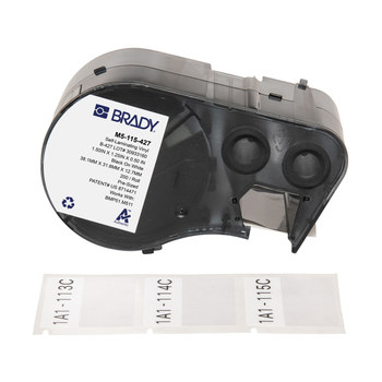 Brady M5-115-427 Etiquetas envolventes autolaminables - 1.5 pulg. x 1.25 pulg. - Vinilo - Negro sobre blanco, transparente - B-427