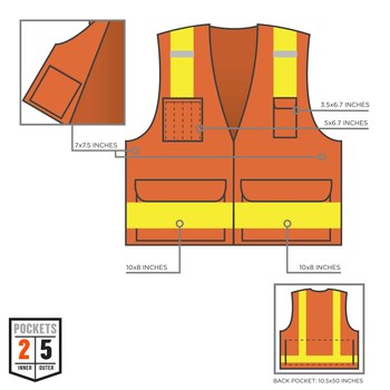 Ergodyne Glowear 8250ZHG Chaleco de alta visibilidad 21433 - tamaño Pequeño/Mediano - Poliéster - Naranja de alta visibilidad - ANSI clase 2