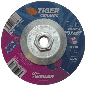 Weiler Tiger Ceramic Disco de corte y esmerilado 58318 - 5 pulg. - Cerámico - 30 - T