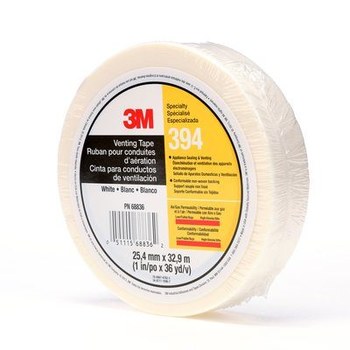 3M 394 Blanco Cinta de tela - 1 pulg. Anchura x 36 yd Longitud - 4 mil Espesor - Un solo lado Adhesiva - 68836