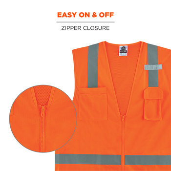 Ergodyne Glowear 8249Z Chaleco de alta visibilidad 24015 - tamaño Grande/XG - Poliéster - Naranja de alta visibilidad - ANSI clase 2