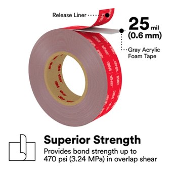 3M VHB Max-060GF Max - Alto rendimiento Gris Forro de película de cinta - 22 pulg. Anchura x 36 yd Longitud - 25 mil Espesor - 75973