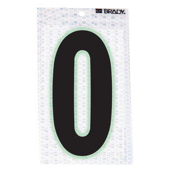 Imágen de Brady Negro sobre plateado Brillo en la oscuridad, Reflectante Interior/exterior Número 3020-0 Etiqueta de número (Imagen principal del producto)