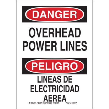 Imágen de Brady B-555 Aluminio Rectángulo Blanco Inglés/Español Cartel aéreo de líneas de energía 125298 (Imagen principal del producto)