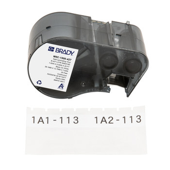 Brady M5C-1500-427 Etiquetas envolventes autolaminables - 1.5 pulg. x 25 pies - Vinilo - Negro sobre blanco, transparente - B-427