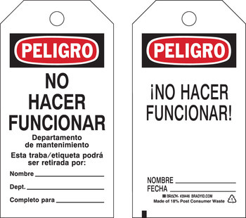 Imágen de Brady Negro/Rojo/Blanco Ojal de metal, Autolaminados Poliéster 39446 Etiqueta de seguridad del equipo (Imagen principal del producto)