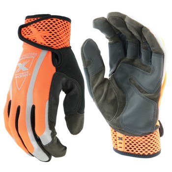West Chester Extreme Work VizX 89308 Negro/Naranja de alta visibilidad Grande Cuero Sintético Cuero Guantes de trabajo - Pulgar montado - Longitud 9.25 pulg. - 662909-509079