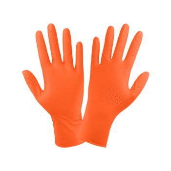 Global Glove Panther-Guard Naranja de alta visibilidad Mediano Nitrilo Guantes desechables - Grado Industrial - acabado Diamante elevado - Longitud 9.5 pulg. - 810033-29576