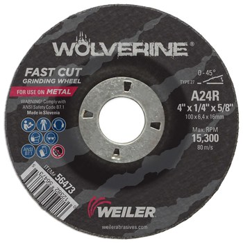 Weiler Wolverine Rueda esmeriladora de superficie 56473 - 4 pulg. - Óxido de aluminio - 24 - R