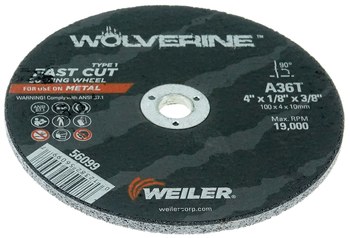 Weiler Wolverine Rueda de corte 56099 - Tipo 1 - Rueda recta - 4 pulg. - Óxido de aluminio - 36 - T