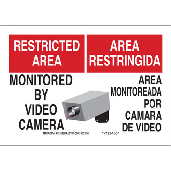 Imágen de Brady B-401 Poliesterino de alto impacto Rectángulo Blanco Inglés/Español Cartel de vigilancia 124164 (Imagen principal del producto)