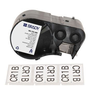 Brady M5-118-499 Etiquetas adhesivas multiuso agresivas - 1 pulg. x 0.375 pulg. - Nailon - Negro sobre blanco - B-499