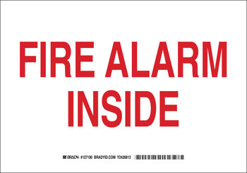 Imágen de Brady B-555 Aluminio Rectángulo Blanco Inglés Cartel de alarma de incendios 127188 (Imagen principal del producto)