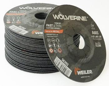 Weiler Wolverine Rueda de corte 56393 - Tipo 27 - rueda de centro hundido - 4-1/2 pulg - Óxido de aluminio - 60 - S