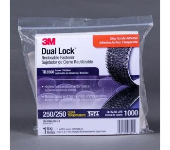 3M Dual Lock TB3560 Transparente Sujetador recerrable - Gancho tipo hongo con 250 vástago s/in² Recuento de tallos - 1 pulg. Anchura x 10 pies Longitud - Adhesivo Adhesiva - 07804