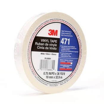 3M 471 Blanco Cinta de marcado - 3/4 pulg. Anchura x 36 yd Longitud - 5.2 mil Espesor - Un solo lado Adhesiva - 68864