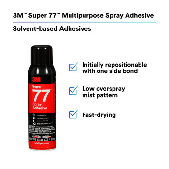 3M Super 77 Multipurpose Spray Adhesive Clear Aerosol 20 oz Aerosol Can - 86234 - 13.44 oz Net Weight