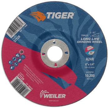 Weiler Tiger Disco esmerilador 57129 - 6 pulg. - Óxido de aluminio - 24 - R